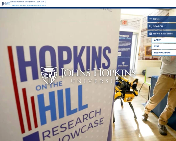 screenshot of Johns Hopkins University website