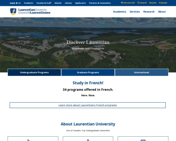 screenshot of Laurentian University website