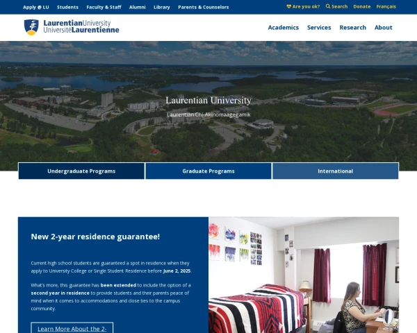 screenshot of Laurentian University website