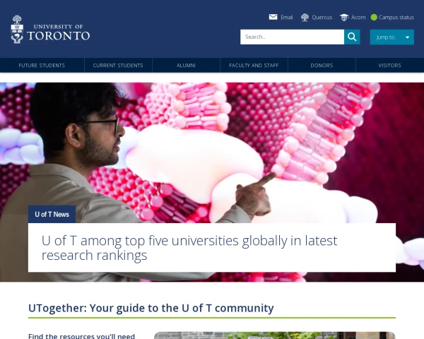 screenshot of University of Toronto website
