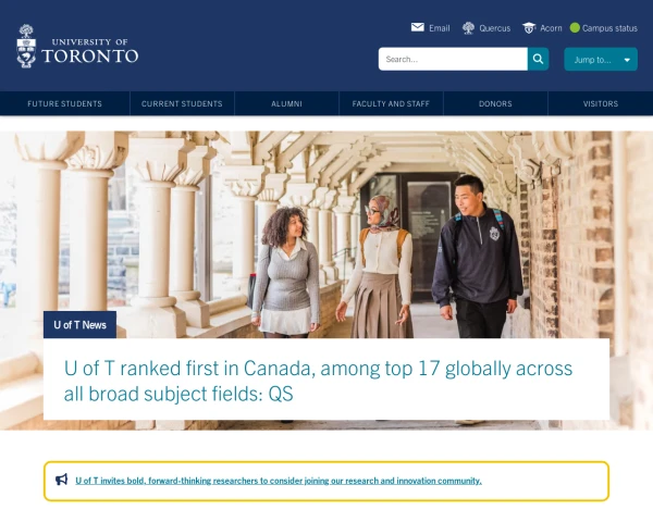 screenshot of University of Toronto website