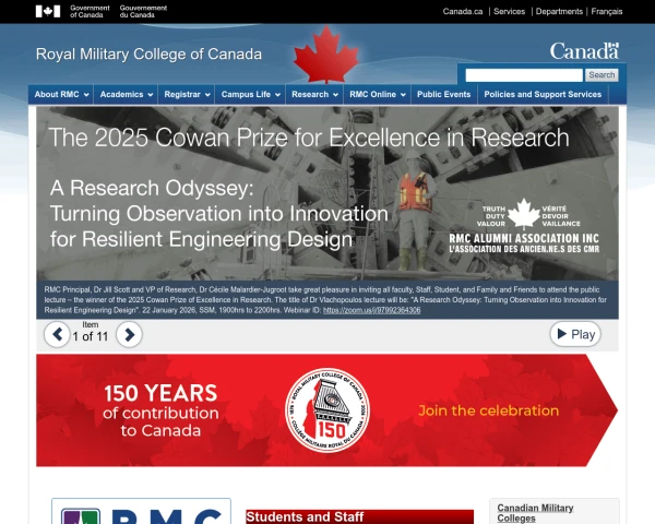 screenshot of Royal Military College of Canada website