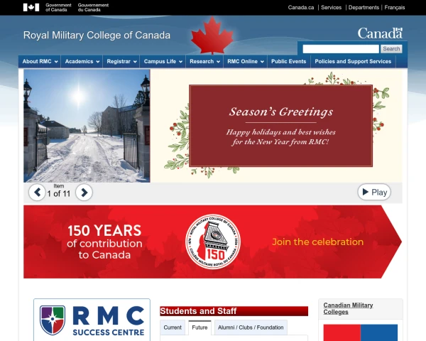 screenshot of Royal Military College of Canada website