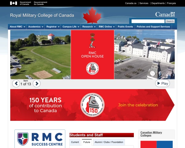 screenshot of Royal Military College of Canada website