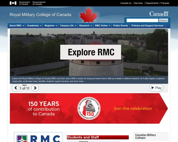 screenshot of Royal Military College of Canada website