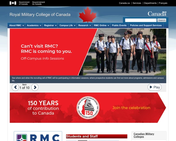screenshot of Royal Military College of Canada website