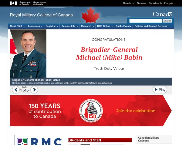 screenshot of Royal Military College of Canada website