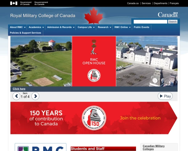 screenshot of Royal Military College of Canada website