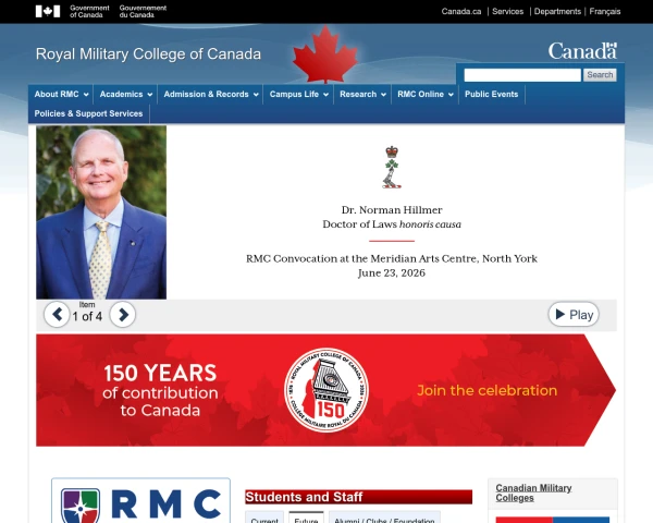 screenshot of Royal Military College of Canada website