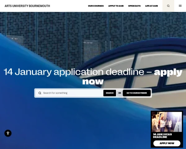 screenshot of Arts University Bournemouth website