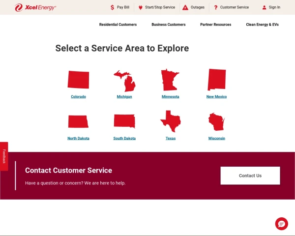 screenshot of Xcel Energy Inc website