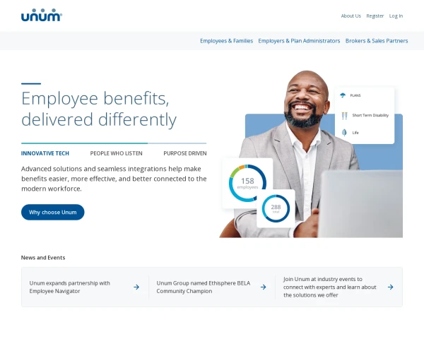 screenshot of Unum Group website