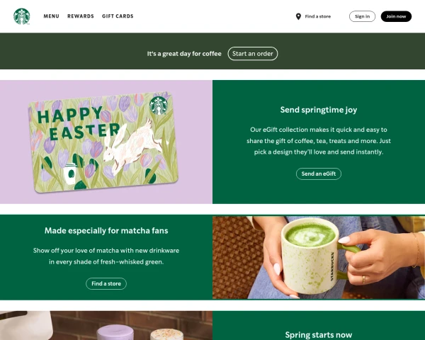 screenshot of Starbucks Corp. website