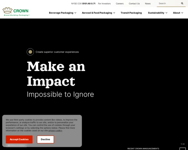 screenshot of Crown Holdings website