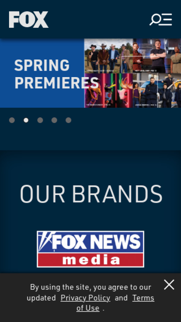 Mobile screenshot of Fox website