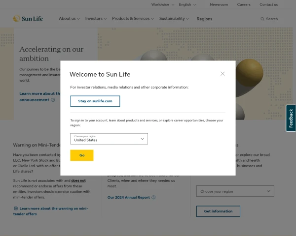 screenshot of Sun Life Financial Inc. website