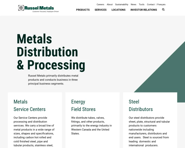 screenshot of Russel Metals Inc. website