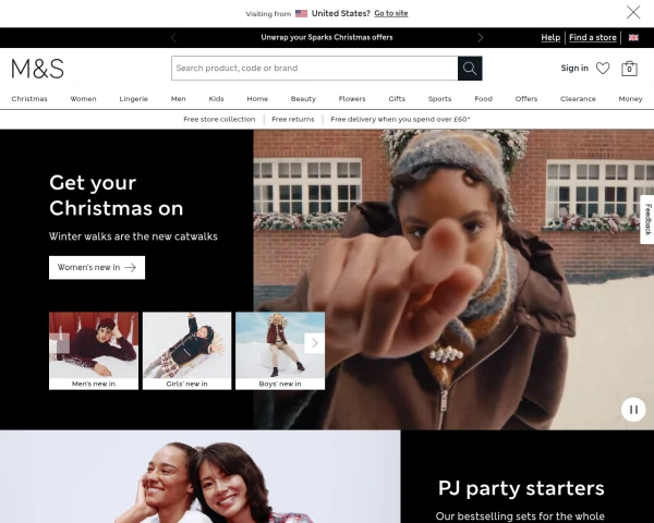 screenshot of M&S website
