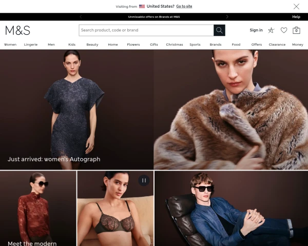 screenshot of M&S website
