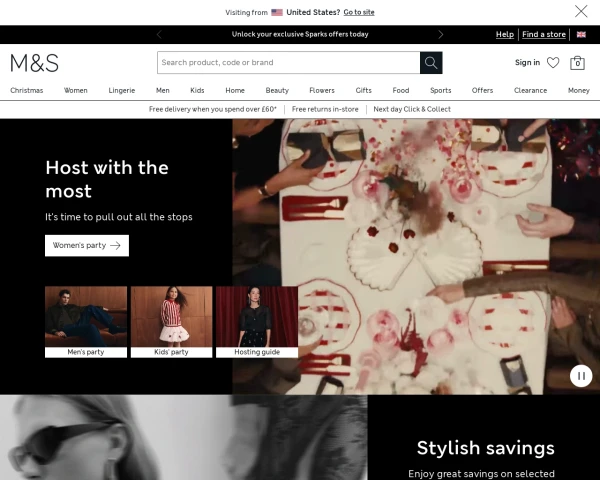 screenshot of M&S website