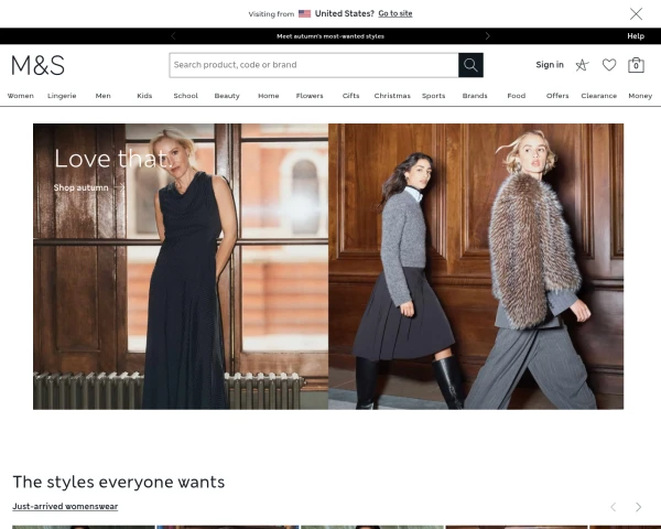 screenshot of M&S website