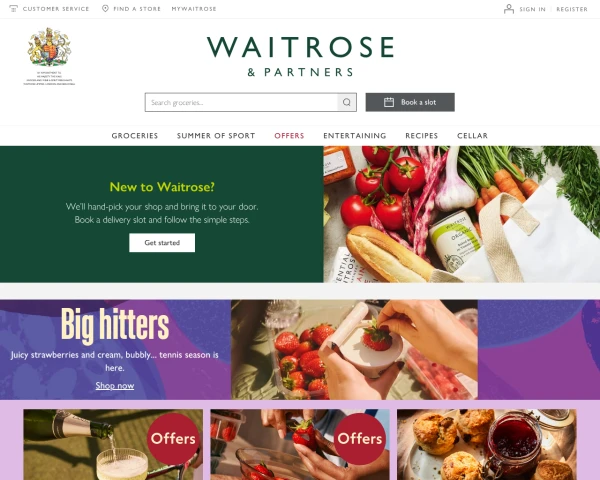 screenshot of Waitrose website