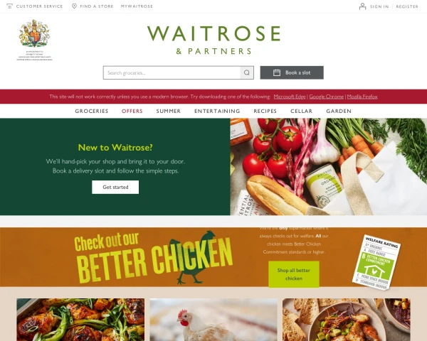 screenshot of Waitrose website
