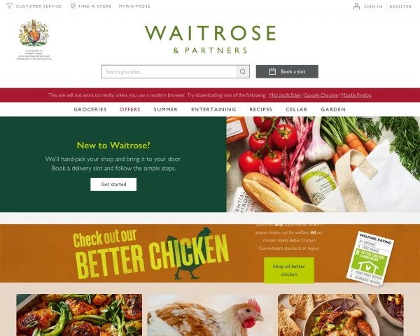screenshot of Waitrose website