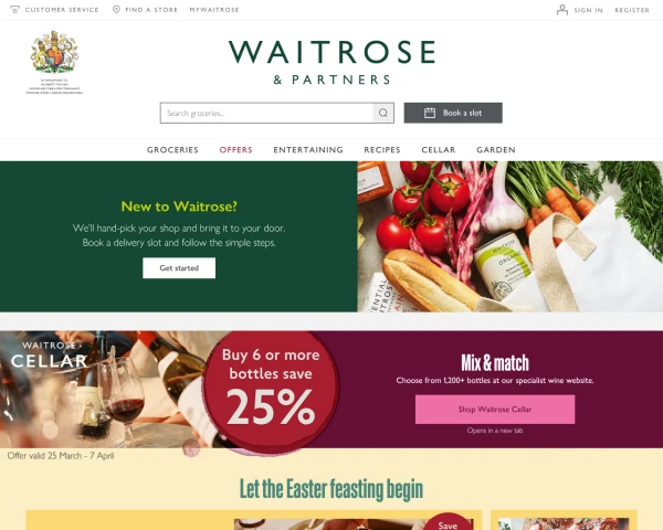 screenshot of Waitrose website