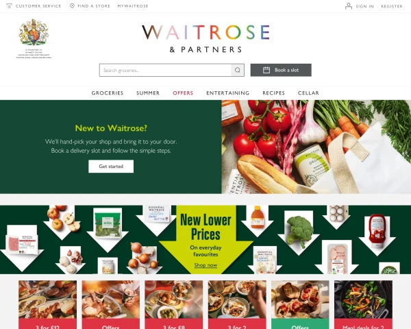 screenshot of Waitrose website