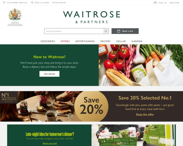 screenshot of Waitrose website