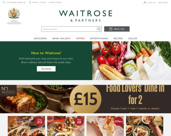 screenshot of Waitrose website