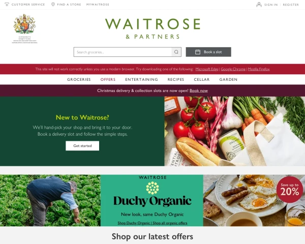 screenshot of Waitrose website