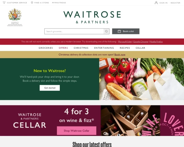 screenshot of Waitrose website