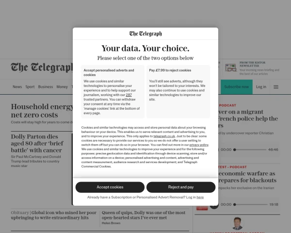 screenshot of The Daily Telegraph website