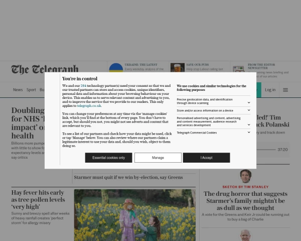 screenshot of The Daily Telegraph website