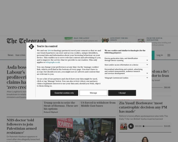 screenshot of The Daily Telegraph website