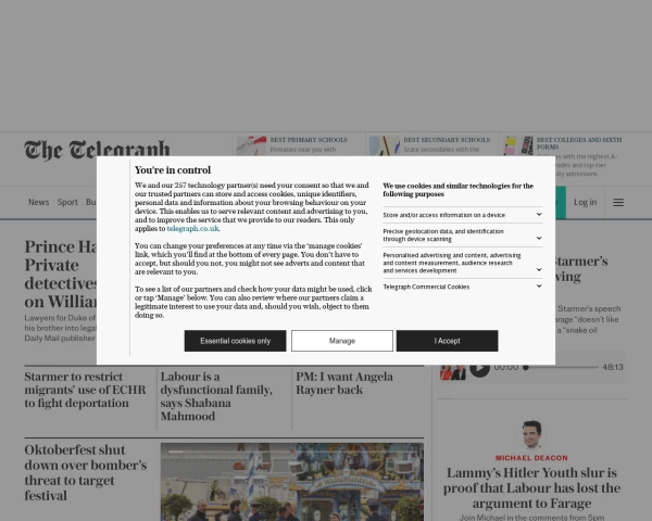 screenshot of The Daily Telegraph website