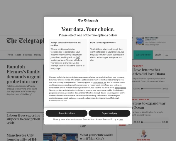 screenshot of The Daily Telegraph website