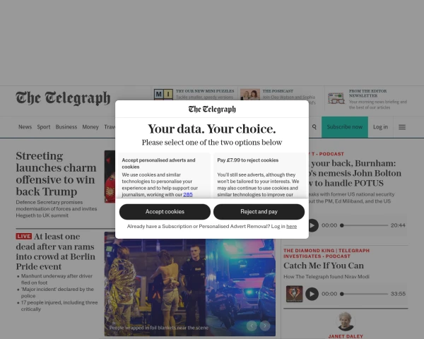 screenshot of The Daily Telegraph website