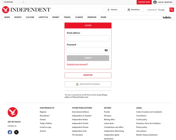 screenshot of The Independent website