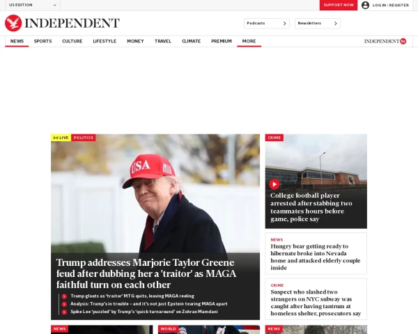 screenshot of The Independent website