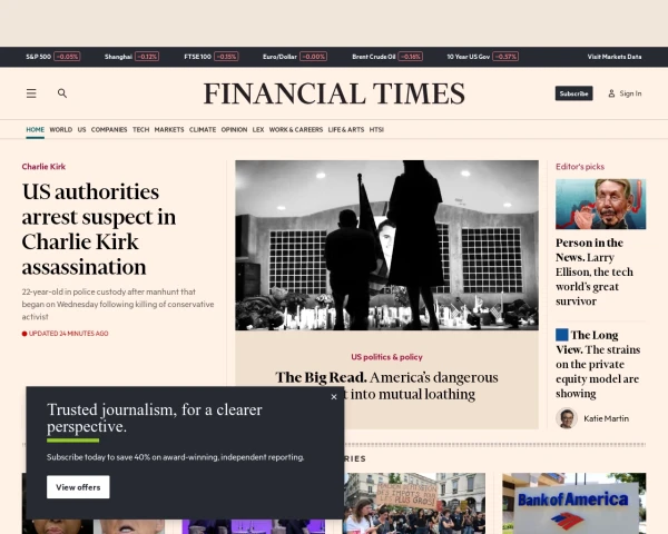 screenshot of Financial Times website
