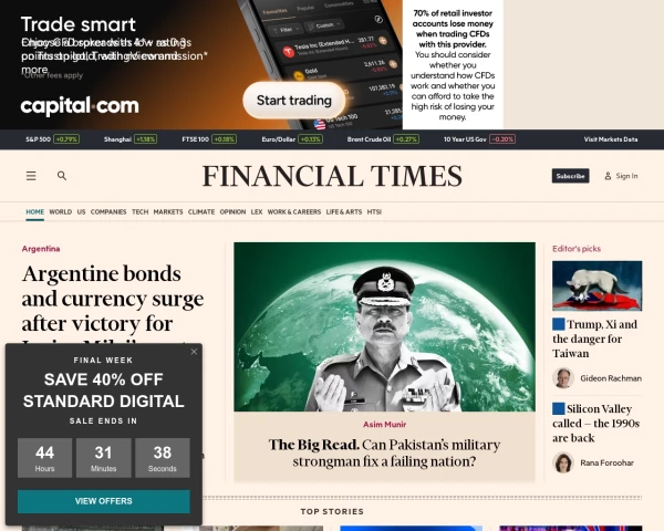screenshot of Financial Times website