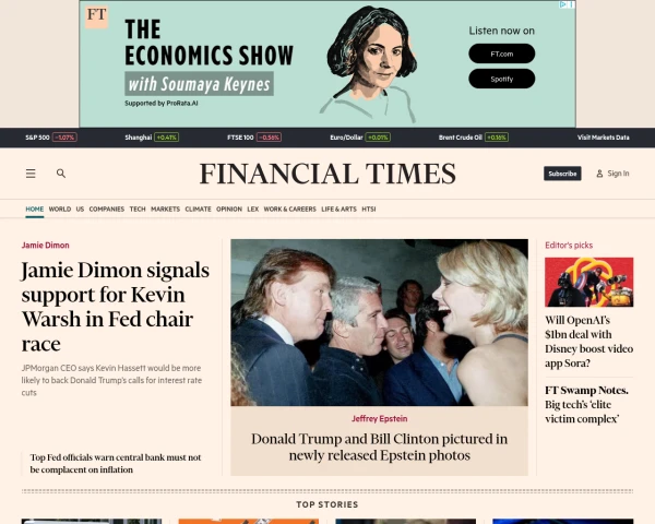 screenshot of Financial Times website