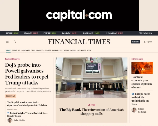 screenshot of Financial Times website
