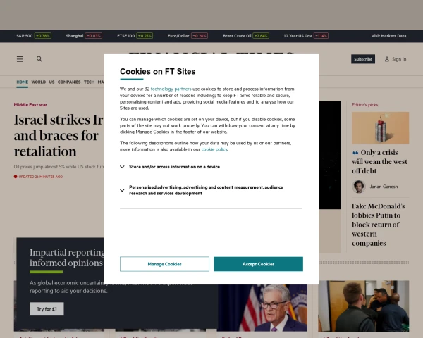screenshot of Financial Times website