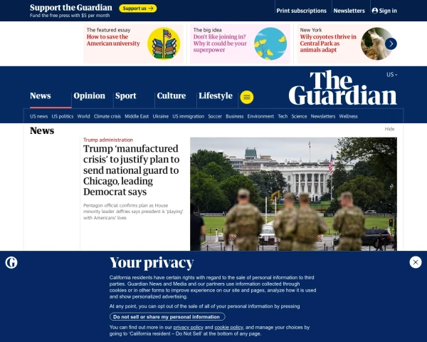 screenshot of The Guardian website