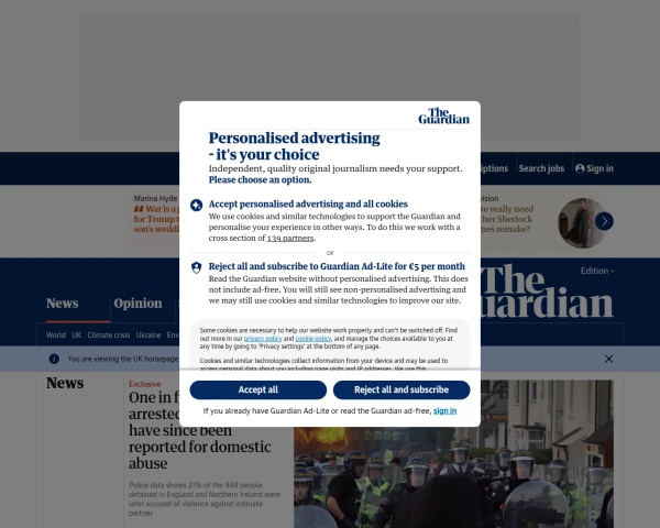 screenshot of The Guardian website