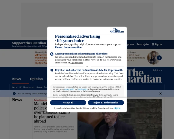 screenshot of The Guardian website
